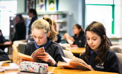 Students reading at desk